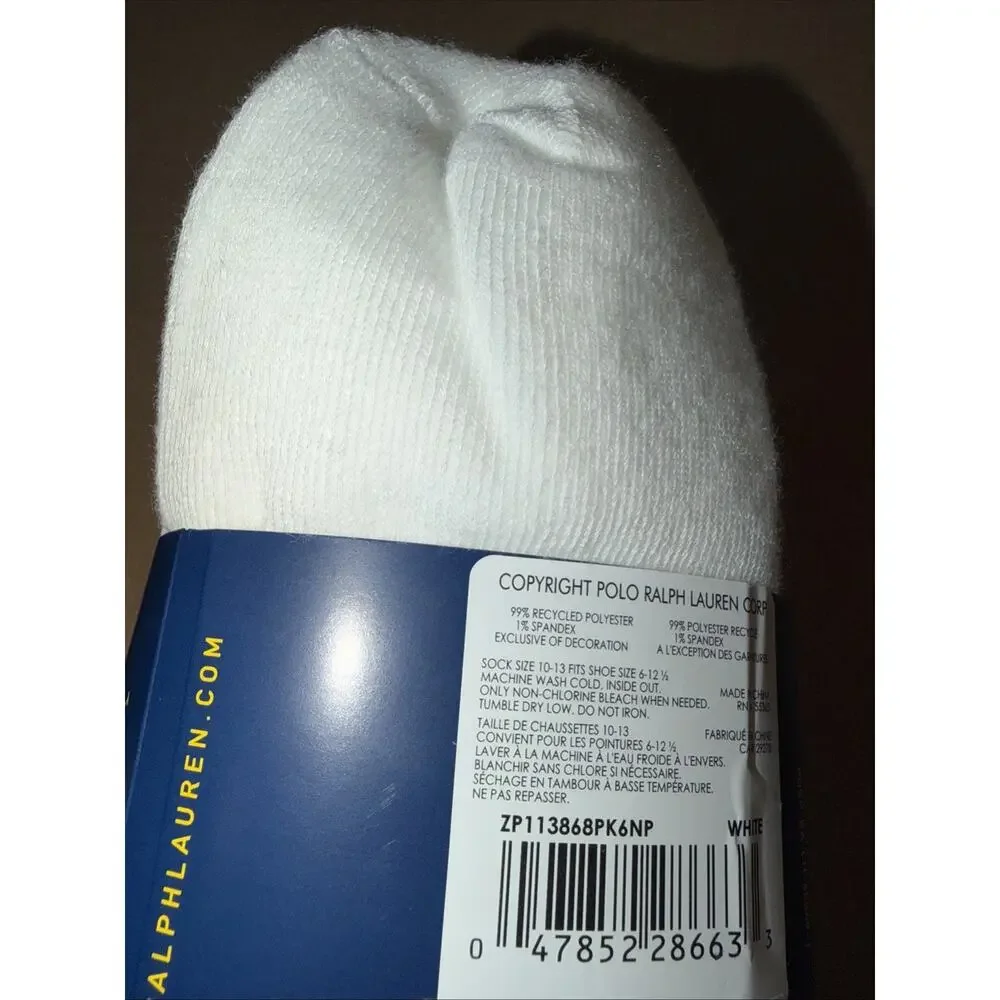 2 Packs Polo Ralph Lauren Men 12 Pairs Total 6 White/ 6 Black Clas Sport LowCut